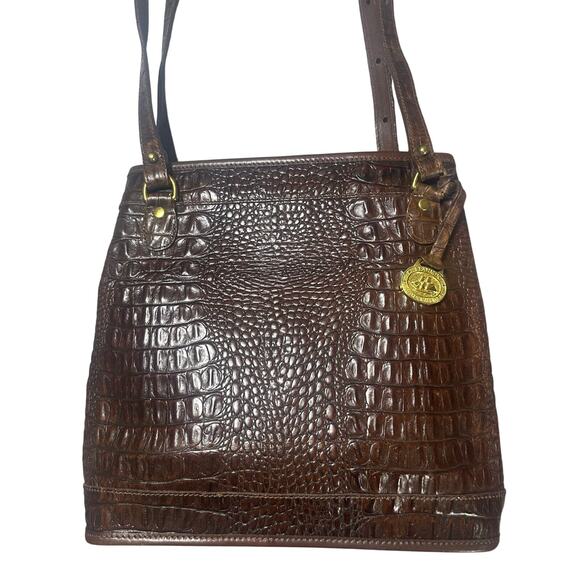 Brahmin Handbags - Brahmin Brown Croc Embossed Leather Double Strap Shoulder Bag